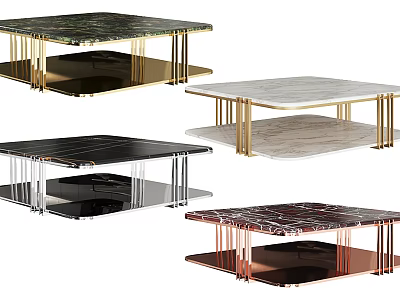 Modern Square Coffee Tables With Marble Tops And Metal Legs In Gold Silver Copper 3d model