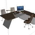 Modern Office Desk With Wooden Top Computer Monitor Desk Lamp And Office Chair