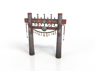 Traditional Cultural Archway Structure With Patterned Pillars Beam Circular Elements And Tassels 3d model