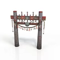 Traditional Cultural Archway Structure With Patterned Pillars Beam Circular Elements And Tassels