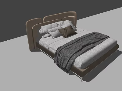 Modern Double Bed Design With Upholstered Headboard Pillows And Gray Blanket 3d model