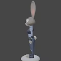 3D Rabbit Character Model With Long Ears Blue Outfit And White Base