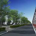Residential Area Road Facilities With Street Lamps Green Trees Sidewalks And Parked Vehicles