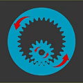Blue Mechanical Hardware Gear With Red Arrows Showing Rotation Direction