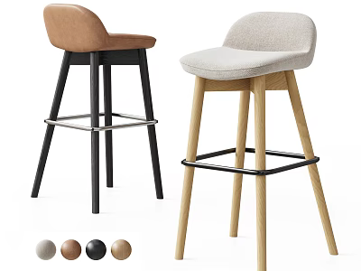 Modern Upholstered Bar Chairs With Solid Wood Legs In Multiple Colors For Home Bar Counter 3d model