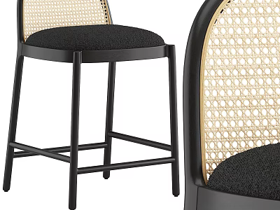 Black Frame Bar Stool With Woven Backrest And Cushion 3d model