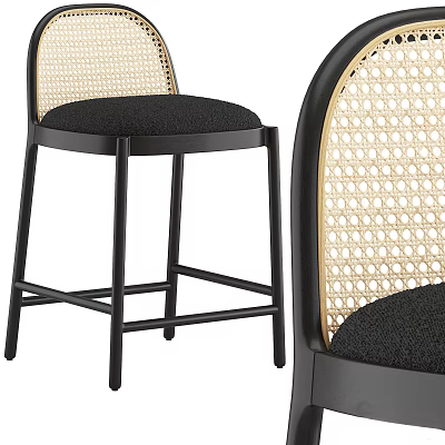 Black Frame Bar Stool With Woven Backrest And Cushion 3d model