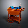 Orange Dining Cart With Blue Teapot Tea Cups And Chopsticks Container