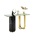 Elegant Green Marble Console Table with Golden Legs Pampas Grass and Black Decor