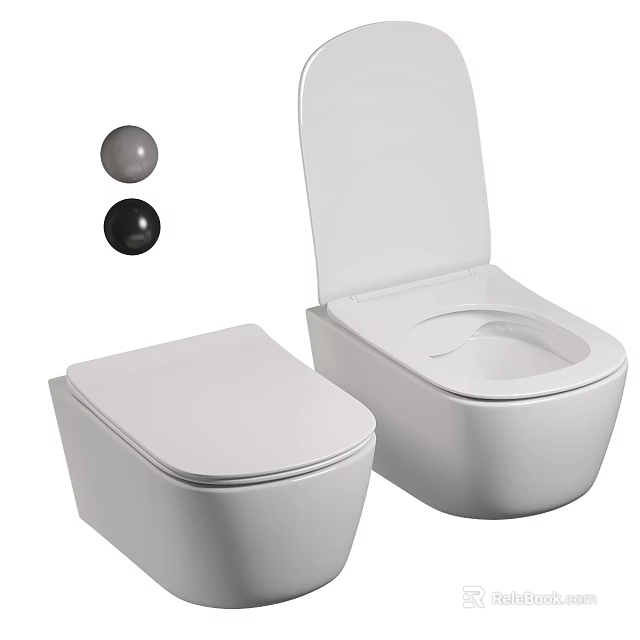 Two Modern White Toilets With Closed And Open Lid And Flush Buttons 3d model 