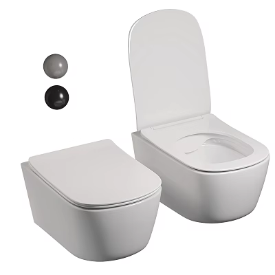 Two Modern White Toilets With Closed And Open Lid And Flush Buttons 3d model