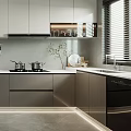 Modern Kitchen Interior With Gray Cabinets Stainless Steel Appliances And Sleek Countertops