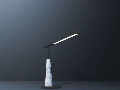Modern Minimalist Table Lamp Featuring Brown Pole White Marble Base And Long Strip Light 3d model