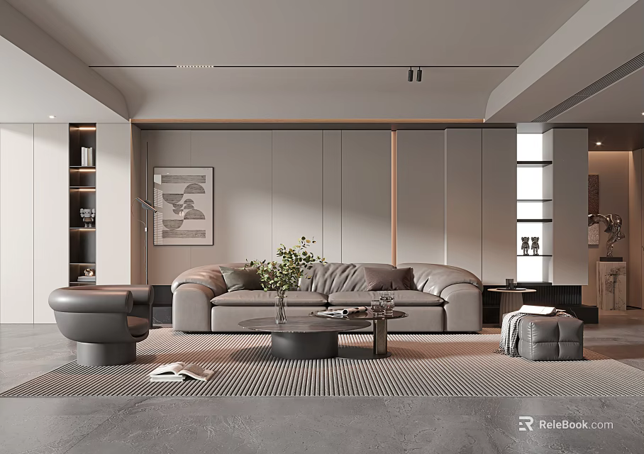 Sleek Modern Living Room Interior With Sofa Armchair And Art Decor 3d model 