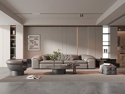Sleek Modern Living Room Interior With Sofa Armchair And Art Decor 3d model
