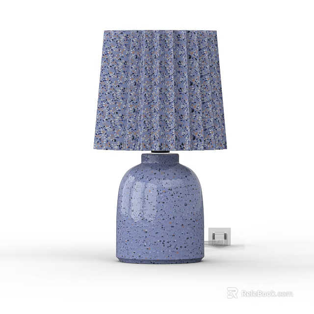 Blue Ceramic Table Lamp With Speckled Base And Patterned Fabric Lampshade 3d model