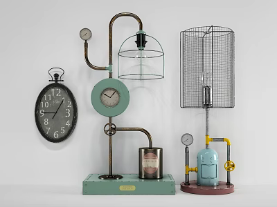 Industrial Style Table Lamps with Metal Cages Glass Shades and Vintage Design Elements 3d model