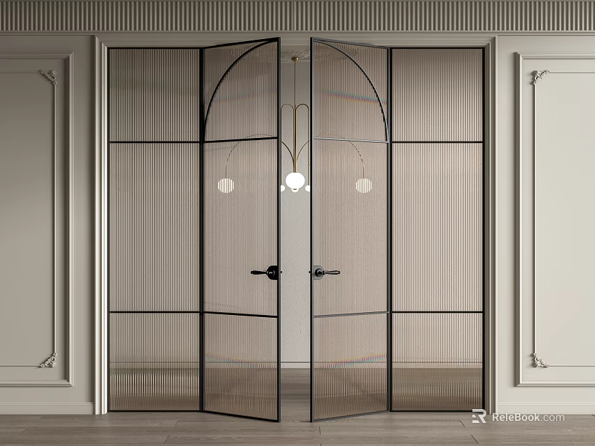 Modern Double Glass Doors With Minimalist Frame For Home Interior Design 3d model 
