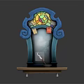 Blue Framed Stained Glass Decorative Ornament With Wooden Base For Daily Living