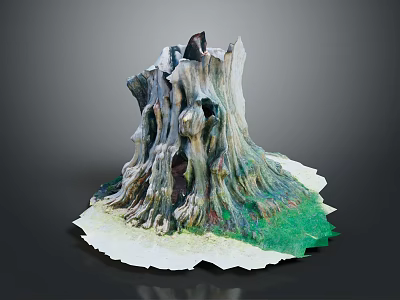 Natural Wooden Tree Stump Decoration With Detailed Texture And Green Grass Base 3d model