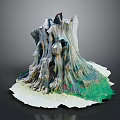 Natural Wooden Tree Stump Decoration With Detailed Texture And Green Grass Base