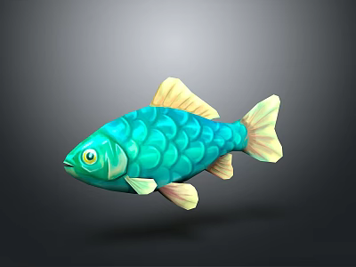 Colorful Turquoise 3D Fish Model With Yellow Fins Tail And Circular Scales 3d model