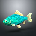 Colorful Turquoise 3D Fish Model With Yellow Fins Tail And Circular Scales