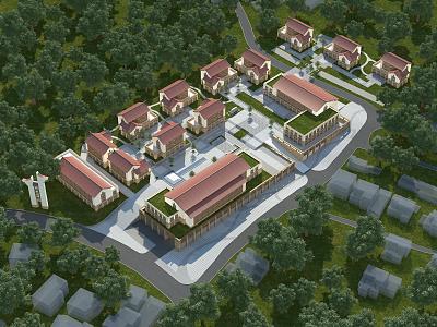 Aerial view of Chinese resort 3d model