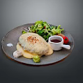 Pan Seared Chicken Breast With Creamy Sauce Fresh Salad Cherry Tomato And Dip