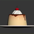 Delicious Smooth Cream Dessert Topped With Whipped Cream Cherry And Chocolate Sauce On White Plate