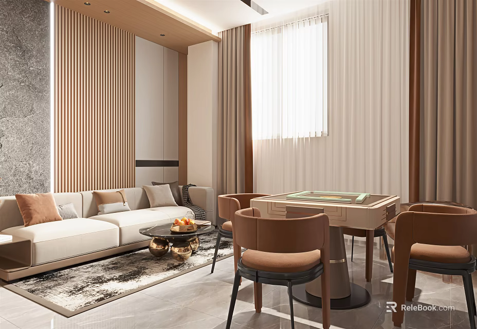 Hotel Mahjong Room Modern Interior With Comfortable Sofa Mahjong Table And Elegant Chairs 3d model 