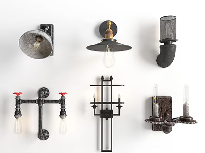 Industrial Style Wall Sconces With Various Metal Designs For Indoor Home Decor 3d model