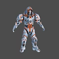 Futuristic Armored Mech Warrior Character With Orange White Mechanical Armor Design