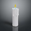 White Candle With Yellow Flame And Melting Wax Drips On Grey Background