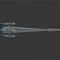 Futuristic Cosmic Spaceship with Long Curved Appendages Blue Glowing Elements and Yellow Accents