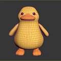 Cute Yellow Duck Doll with Black Eyes Orange Beak and Feet on Smooth Black Surface