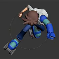 3D Human Character With Brown Hair White Vest And Blue Roller Skates Skating