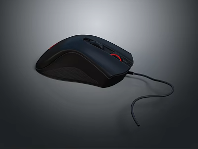 Ergonomic Black Wired Computer Mouse With Red Accents And Comfortable Grip Design 3d model