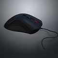Ergonomic Black Wired Computer Mouse With Red Accents And Comfortable Grip Design 3d model