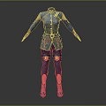 Futuristic Humanoid Character Blue Outfit With Yellow Accents High Collar Gloves And Boots
