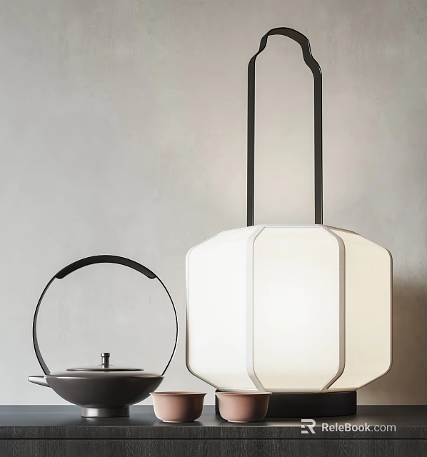 Modern Minimalist Table Lamp With Octagonal White Shade And Black Metal Frame 3d model 
