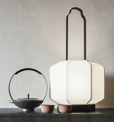 Modern Minimalist Table Lamp With Octagonal White Shade And Black Metal Frame 3d model