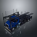 Blue Flatbed Truck With Metal Frame Structure And Multiple Wheels Reflection Effect 3d model