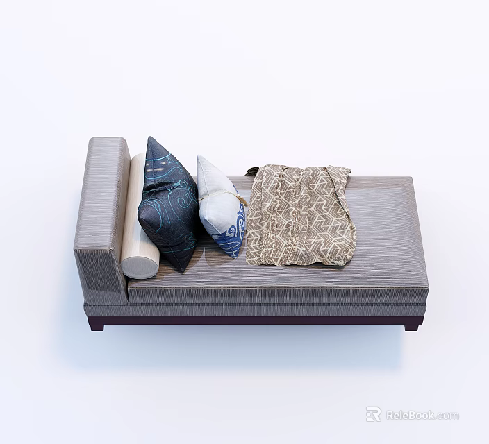 Modern Upholstered Chaise Lounge With Decorative Throw Pillows And Patterned Blanket 3d model