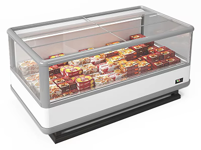 Commercial Display Freezer With Transparent Glass Cover Filled With Packaged Food Products 3d model