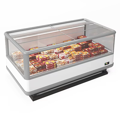 Commercial Display Freezer With Transparent Glass Cover Filled With Packaged Food Products 3d model