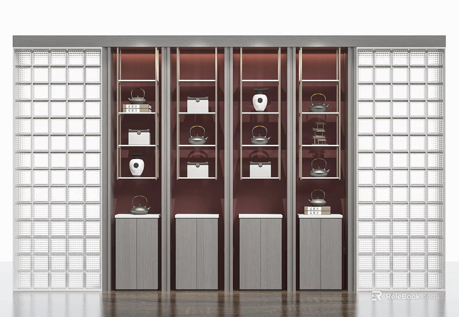 Modern Storage Shelving Unit With Multi Tiered Design And Wooden Frame Details 3d model 