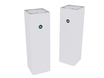 Two White Cylindrical Daily Electrical Appliances With Green Logo And Sleek Design 3d model