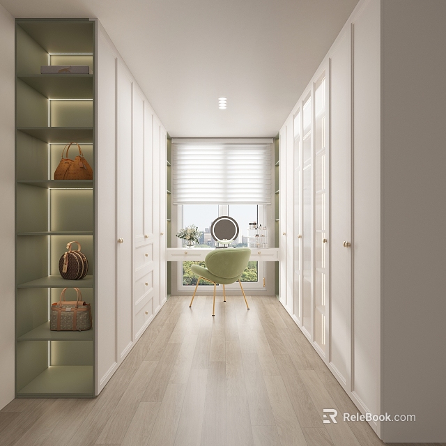 Modern Walk In Closet With Lighting Bags And Dressing Table 3d model 