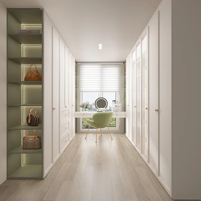 Modern Walk In Closet With Lighting Bags And Dressing Table 3d model